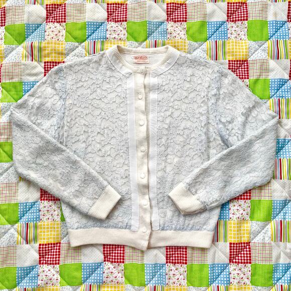 Nat Lewis Sweaters - Vintage 1950s Lace Cardigan Sweater‎ by Nat Lewis // Size Small